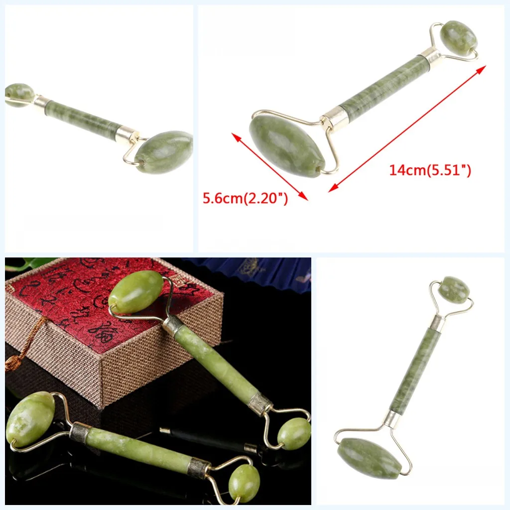 Новинка, 1 шт. ролик для массажа лица, натуральный нефрит, двойная головка, массажный ролик для лица, для тела, для головы, для шеи, подтяжка лица для похудения, инструмент