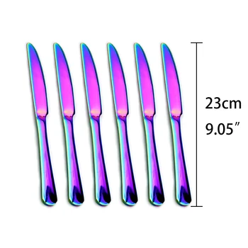 

Stainless Steel Rainbow Cutlery Dinner Knife Set Colorful Steak Knives Dinnerware Elegant luxury Set Tableware Christmas Gift