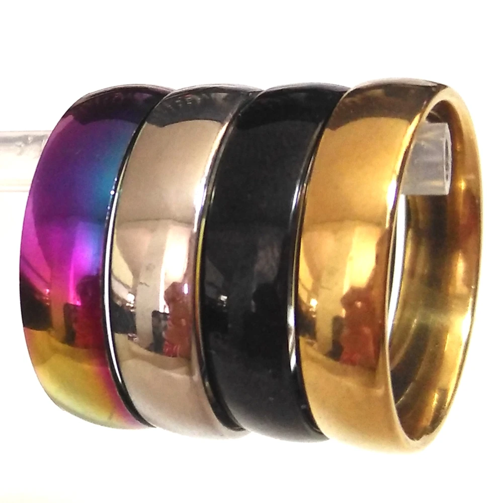 

Wholesale100pcs SILVER GOLD BLACK RAINBOW top MIX 6mm Quality Comfortable Stainless Steel Band Wedding Rings Engagement Rings