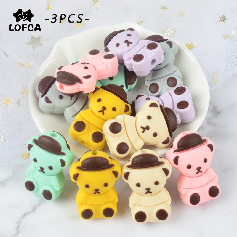 

LOFCA 3pcs/lot Silicone Mini little Bear Beads For Teething Food Grade DIY Animal Jewelry Baby Toys Teethers Pacifier Chain