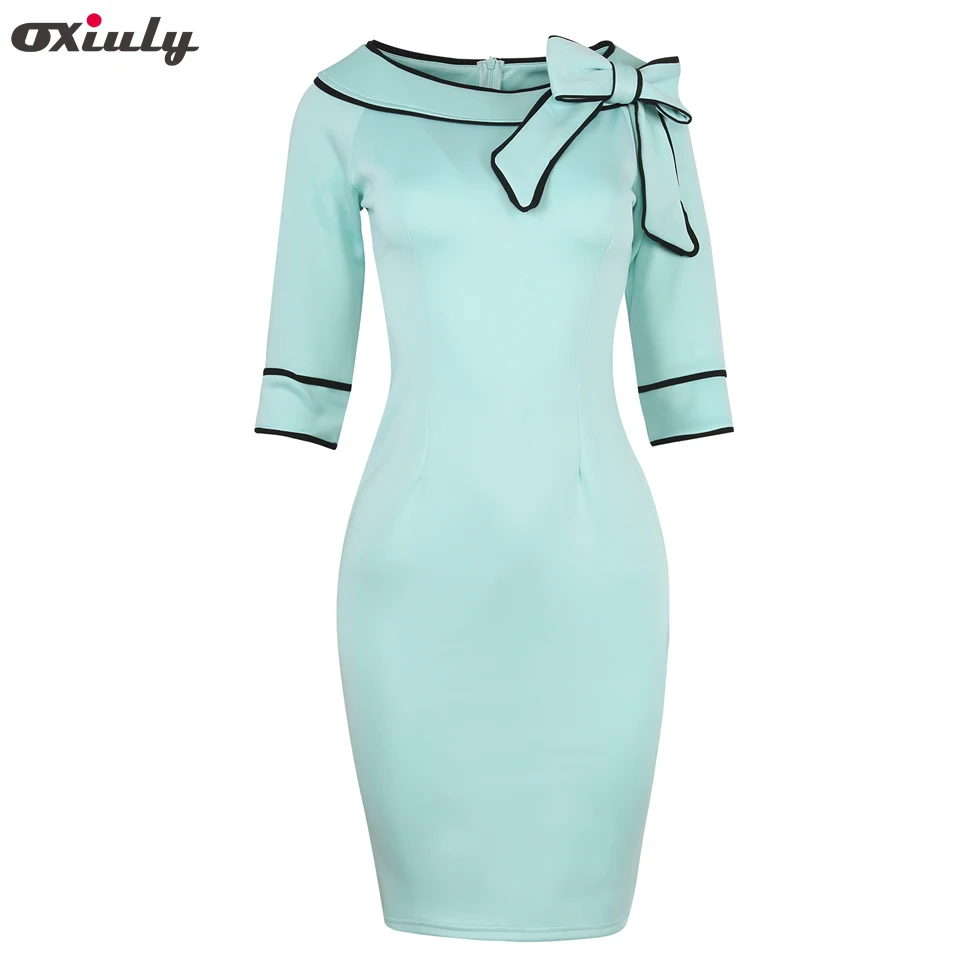 Oxiuly Womens Summer Brief font b Elegant b font Slash Neck Bow Pinup Casual Office Wear