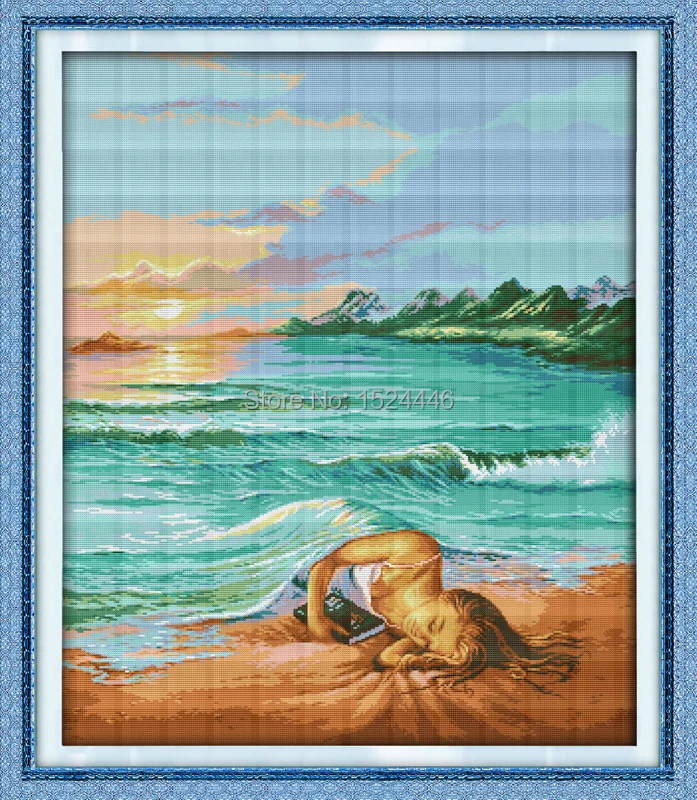 Дочь море солнце пляж живопись Счетный Печать на холсте DMC 11ct 14ct вышивки крестом Рукоделие Наборы для ухода за кожей вышивания пейзажи