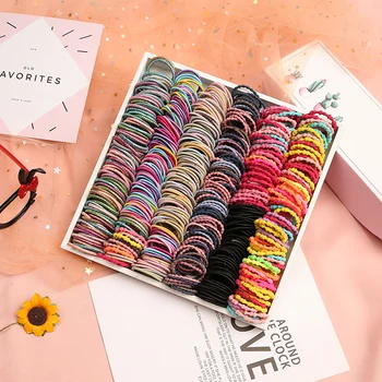 100PCS/Lot Lovely Children Rainbow Mini 3cm Elastic Hair Band Headband Scrunchie Pack Hair Accessories For Girls Kid Ponytail 1