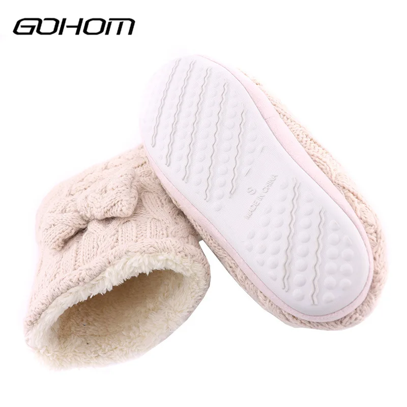 GOHOM Ankle Woolen Home Boots Girl GreyPink Bow Decoration Winter Warm Footwear Soft Plush Nonslip Shoe Sapato Feminino Pantufa (5)