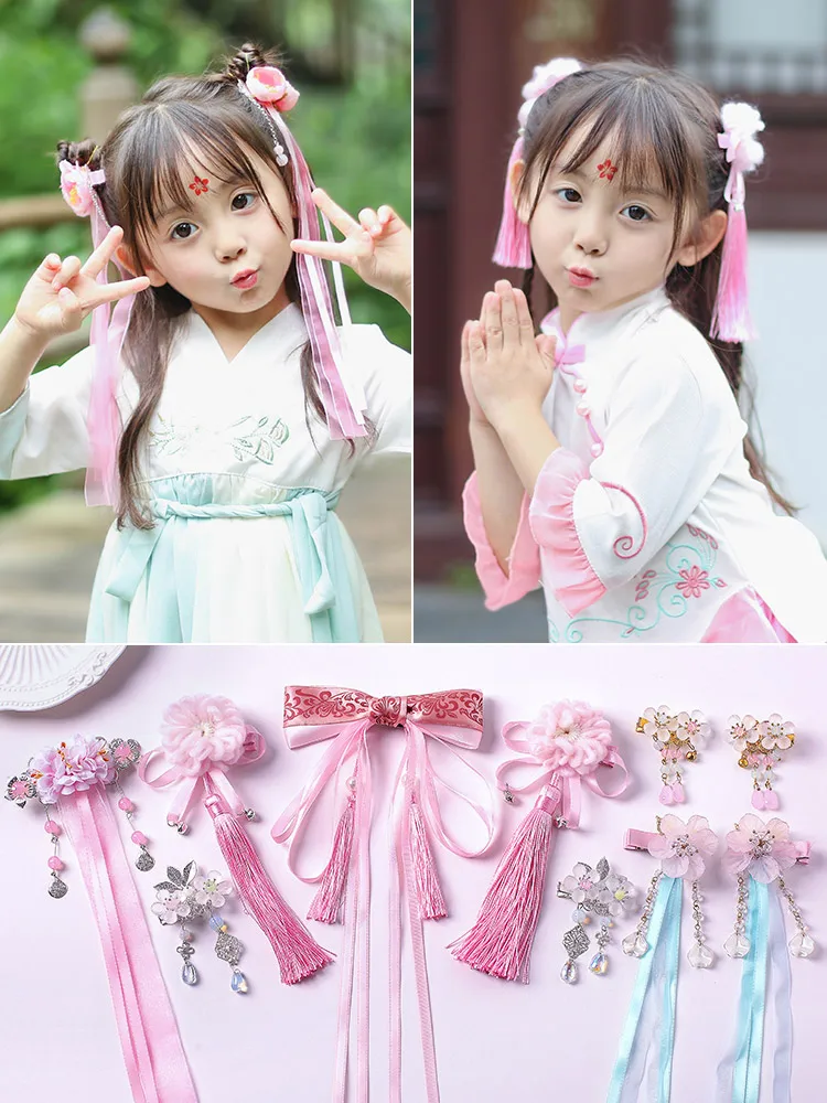 

52 Style Chinese Traditional Handmade Flower bow-knot Tassels Hair Pins Festival Hair Clip Kids Hair Accessories Gift