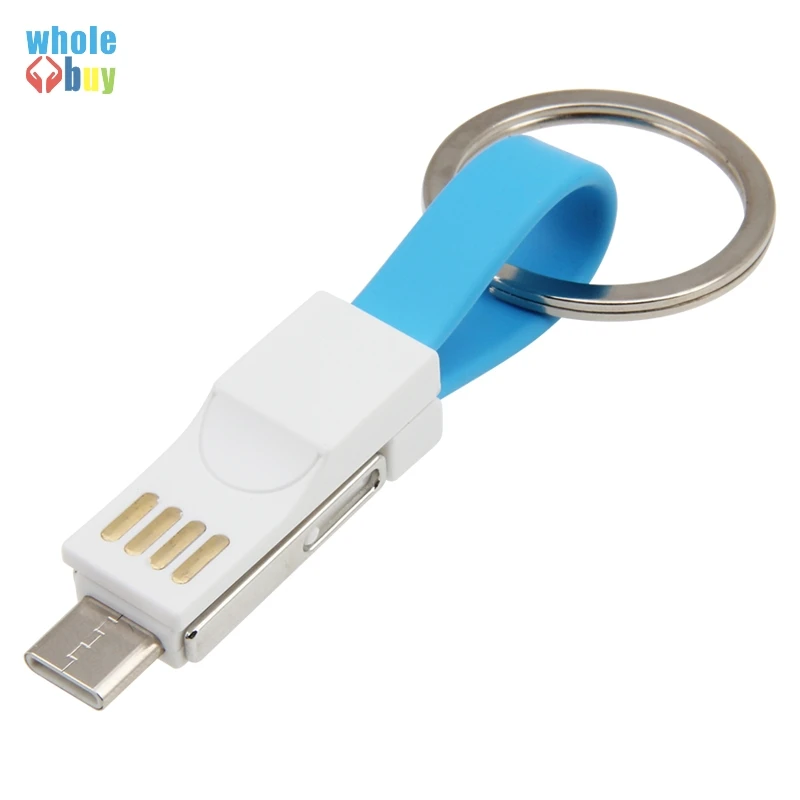 300 шт 3 в 1 USB кабель мини плоский провод с кольцом для ключей Micro 5pin 8pin type-C Синхронизация данных быстрое зарядное устройство кабель для Iphone sony htc