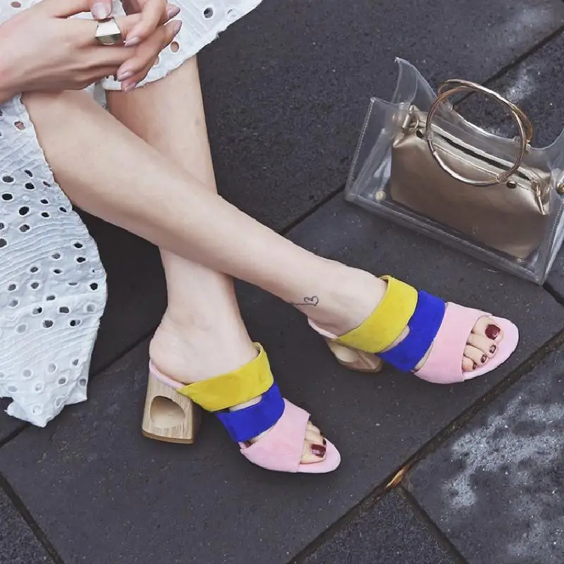 Kid Suede Slides Casual Beach Slippers Platform Shoes Woman Summer 2018 New Slip On High Fretwork Heels Sandals Women Lady Shoes (9)