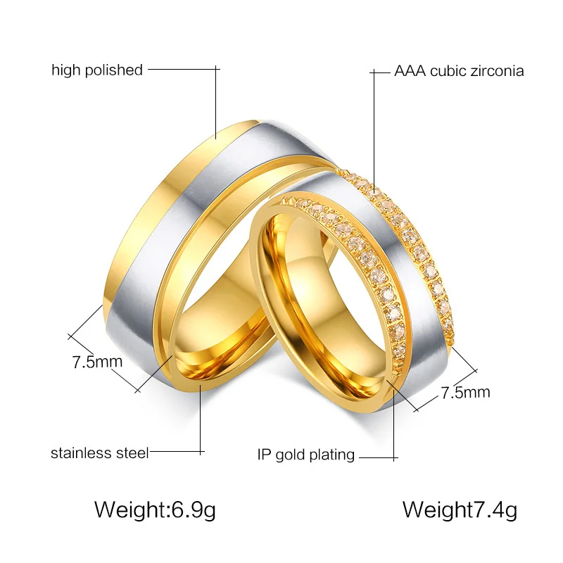 Пара обручальных колец мужские кольца золотого цвета Alliance anillos anel bague Promise Love обручальные кольца для женщин День святого Валентина