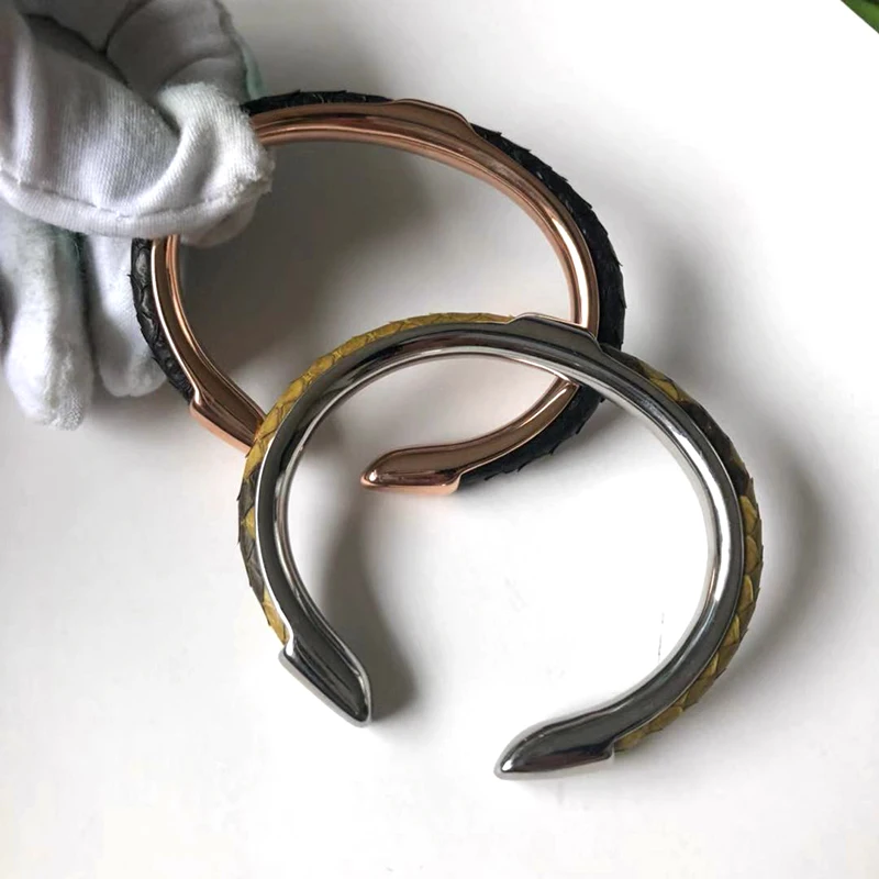 BC роскошные часы аксессуары из натуральной кожи питона с C форма нержавеющая сталь металла Bangls браслет