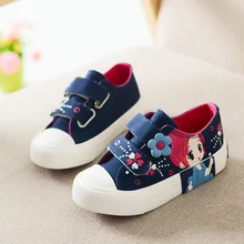 Girls Princess Shoes 2016 New Autumn Children Canvas Sneakers Floral Kids Fashion Sneakers Denim Casual Flat