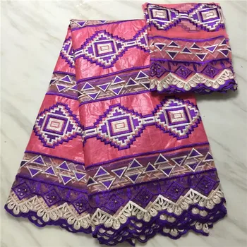 

High class embroidery African bazin material with 2yards French net fabric for wedding/party dress EBN24 (5+2y)