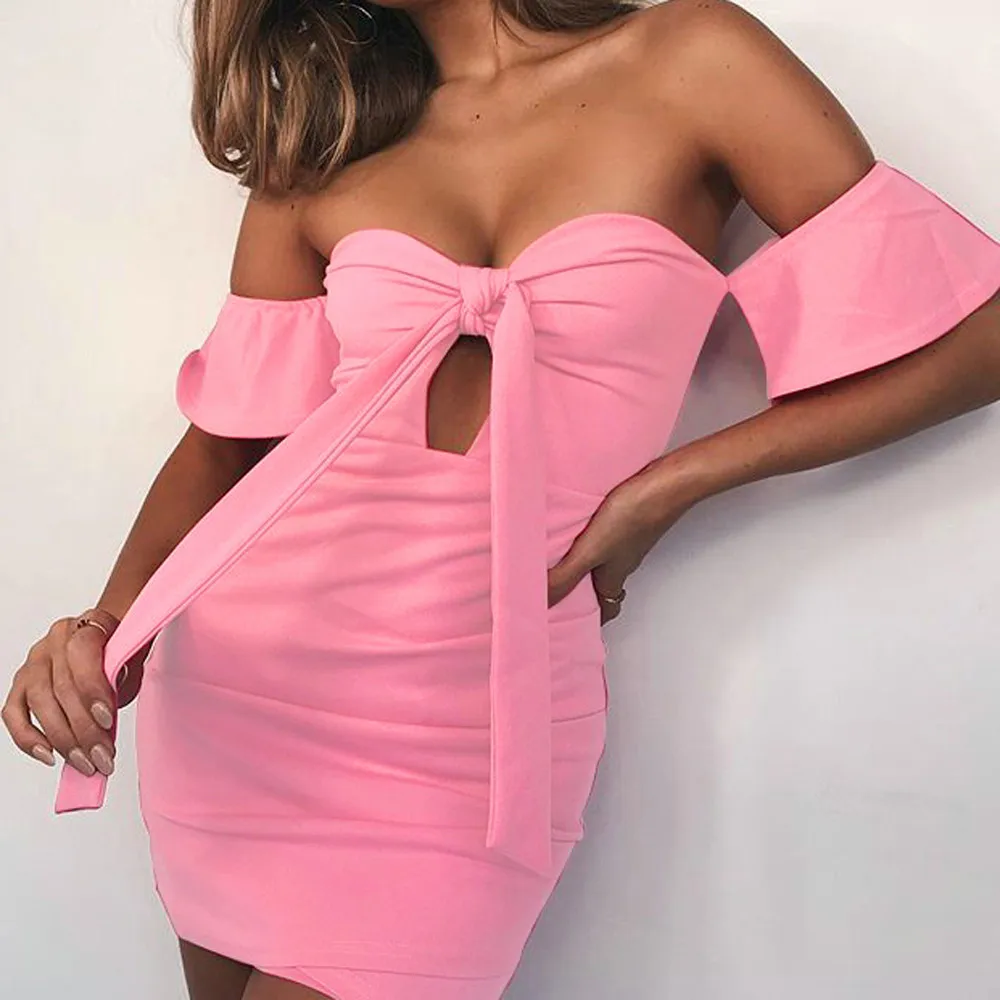 

Sexy Party Strapless Bodycon Mini Dress 2019 New Summer Women Sexy Hollow Out Elastic Package Hip Black White Pink Dress Vestido
