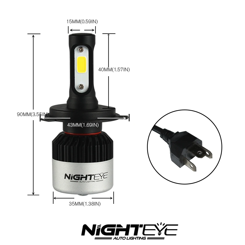 Nighteye 9000LM 6500 K H4 H7 H11 72 W фары для автомобилей COB Светодиодный фар лампочки Canbus Error Free матовые жизненный цикл 100, 000hrs