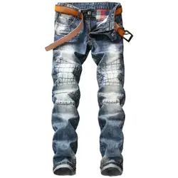 2018 мужские узкие модные Джинсы Проблемные Тонкий эластичные джинсы джинсовые байкерские джинсы хип-хоп брюки промывают Рваные джинсы