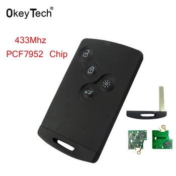 

OkeyTech 4 Buttom for Renault Smart Card 433Mhz PCF7952 Chip Remote Key for Renault Megane Laguna With Insert Small Uncut Key