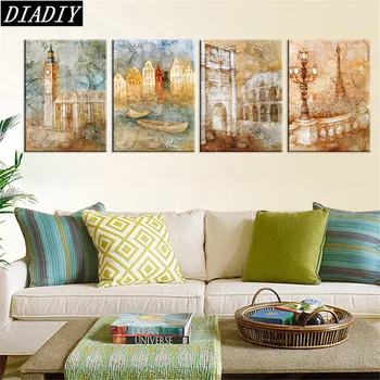 

DIY CUSTOM PHOTO,5D DIY Diamond Painting"4pcs London City Landscape"5D Full round Diamond Embroidery Cross Stitch Home Decor