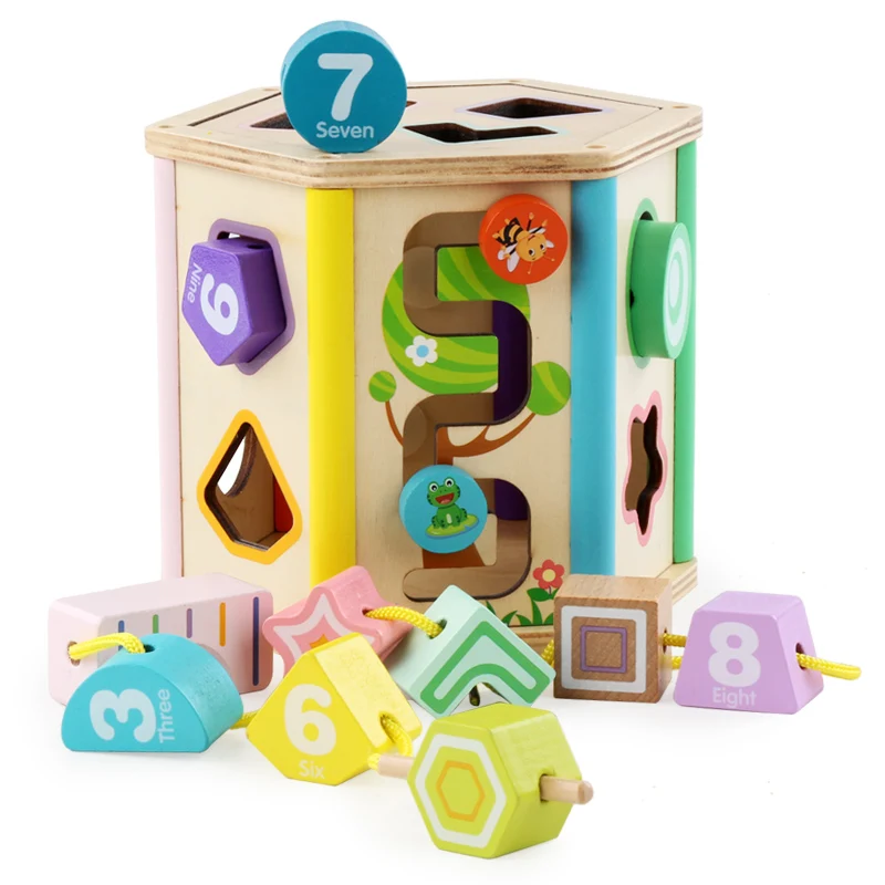 2019 NEW Baby Toy Wooden block Chopping Block Shape matching Wooden box DIY Beads Baby Educational Wooden toy for children gifts 2019 NEW Baby Toy Wooden block Chopping Block Shape matching Wooden box DIY Beads Baby Educational Wooden toy for children gifts