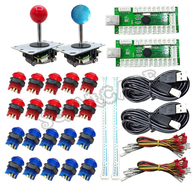 

2 Player Control USB Encoder To PC Games 2 Rocker + 20 LED Illuminated Push Buttons For Arcade Joystick DIY Kits Parts