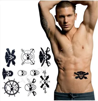 

1sheet/lot 2015 hot Black Skull Prirate large Temporary Tattoo 3D stickers tattoo big arm Body tattoos stickers waterproof men