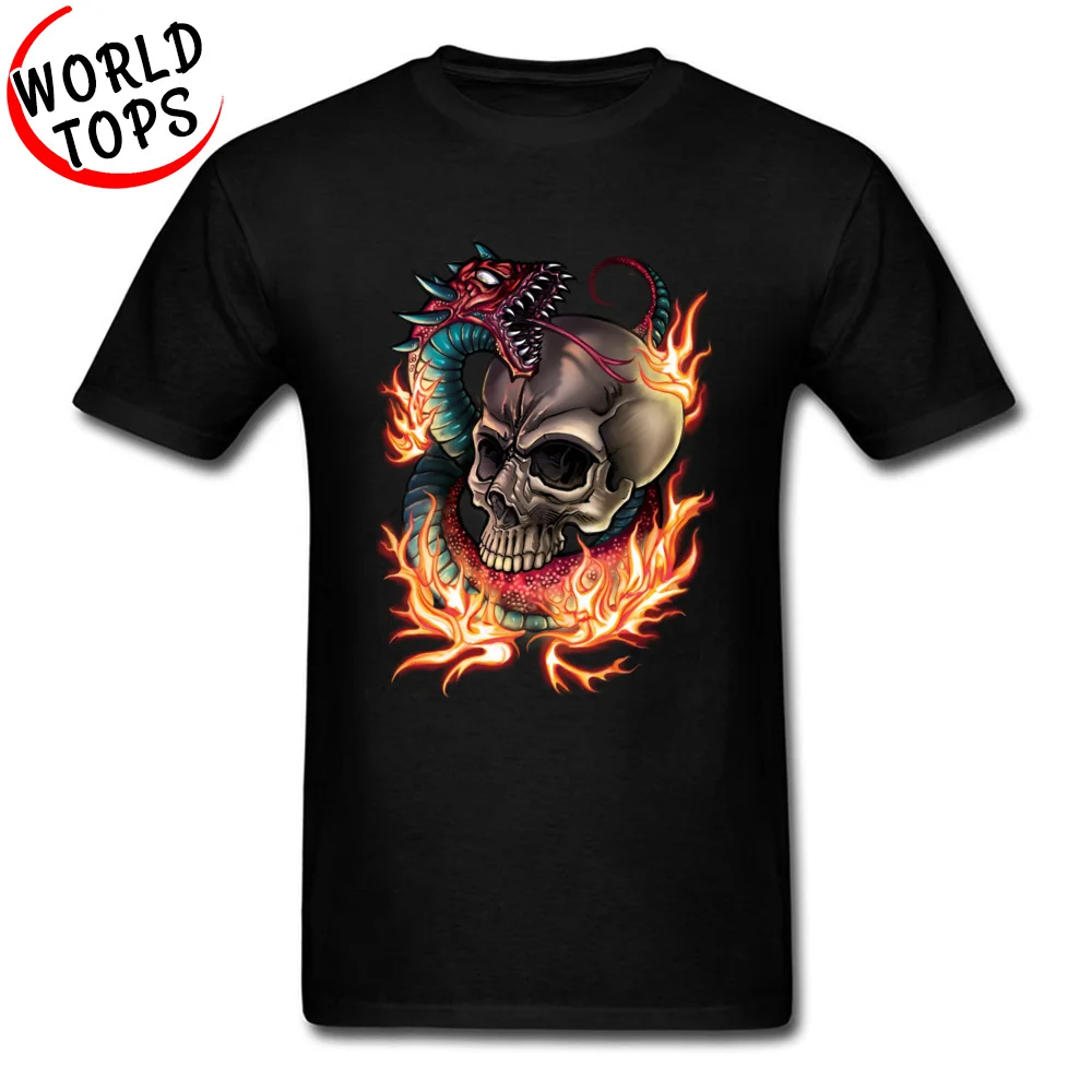 Skull And Snake Pure Cotton T-shirts for Men Short Sleeve Family Tops T Shirt Funky Labor Day O Neck Tee Shirts Normal Skull And Snake black
