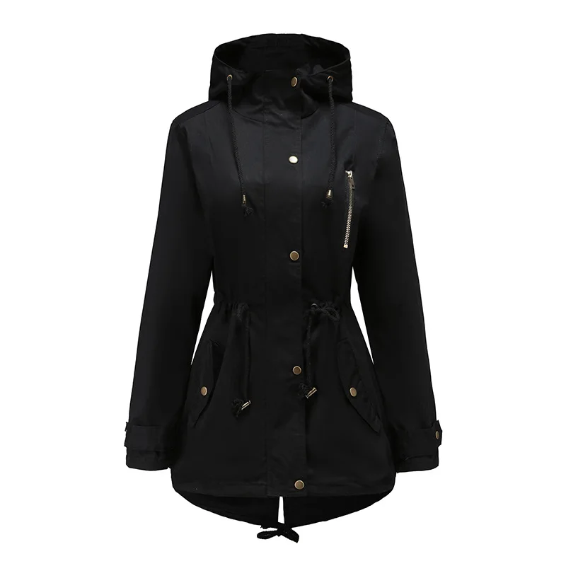 

New Style 2018 European And American Winter Women's Windbreaker Hooded Plus Size Slim Coat Mid-long Thin Jacket Autumn