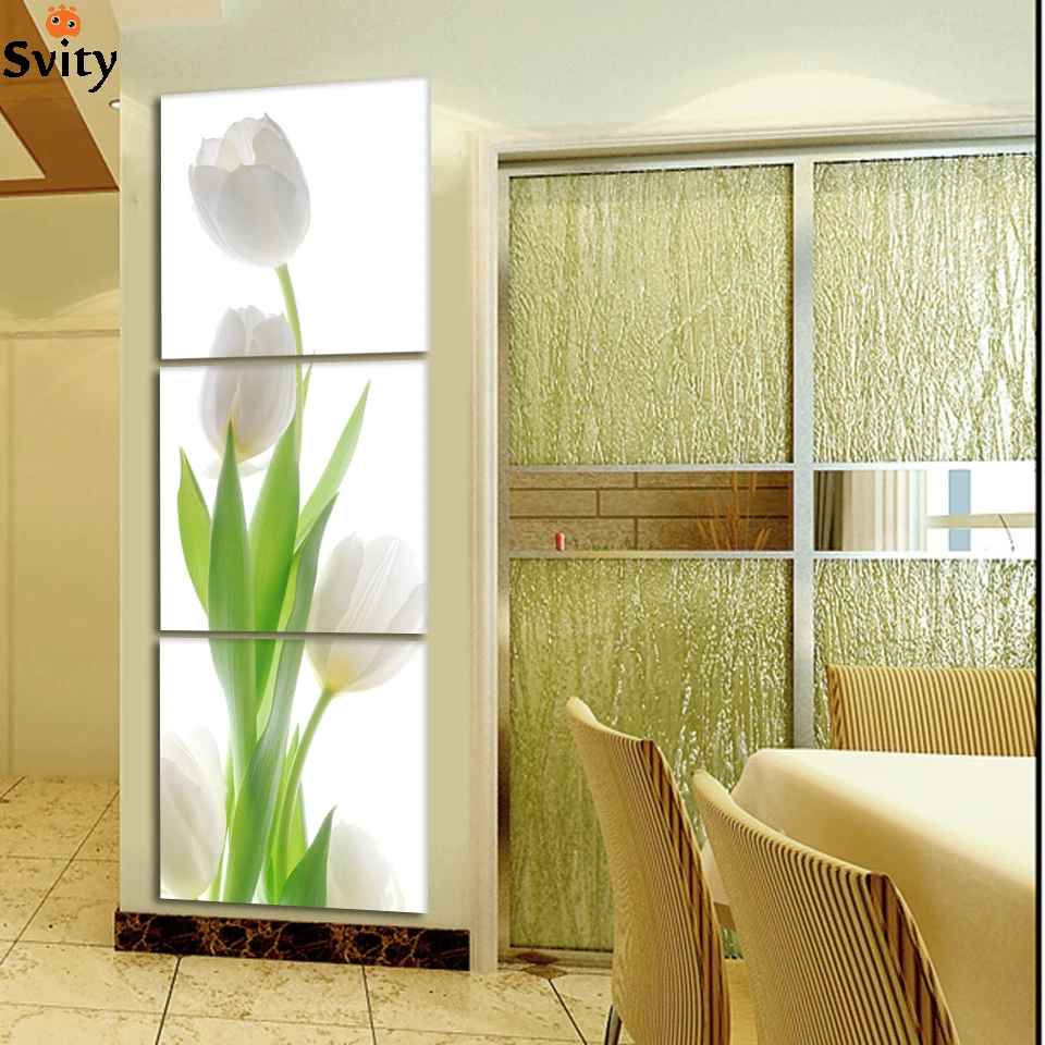 

No framed print canvas painting wall art home decorative 3 piece Tulips wedding decoration Modular wall Picture
