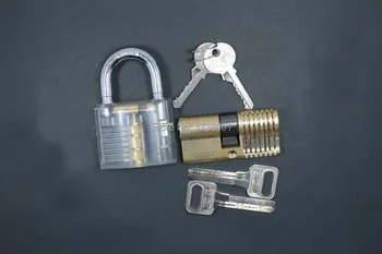 

One Set Include NEW Cutaway Practice 7 Pins Brass Both End Lock Training Skill Pick Quick Open And Transparent Padlock Lock