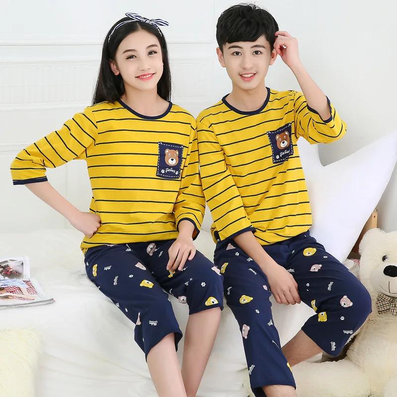 

2019 Cotton Boys Girls Pajamas Summer Short Sleeve Kids Pyjamas Teen Girls Clothing Boys Clothes 10 Years Set Children Pyjama