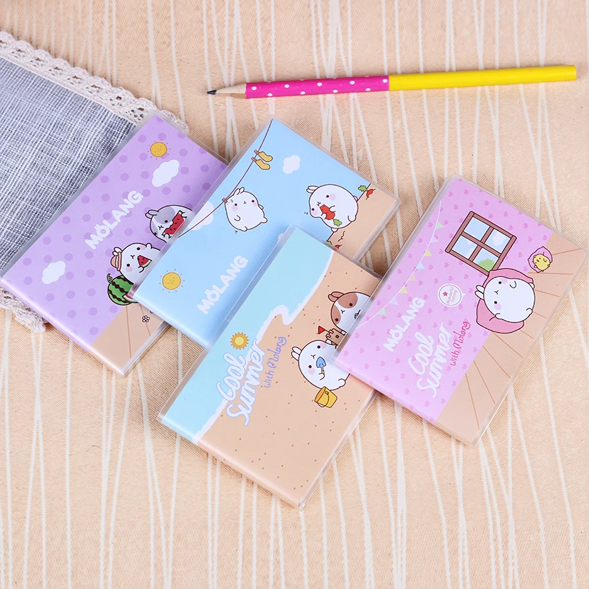 Image 1PC Kawaii Notebook Cartoon Molang Rabbit Journal Writing Pads Plastic Covers Notebook Soft Copybook Pads Stationery Supplies