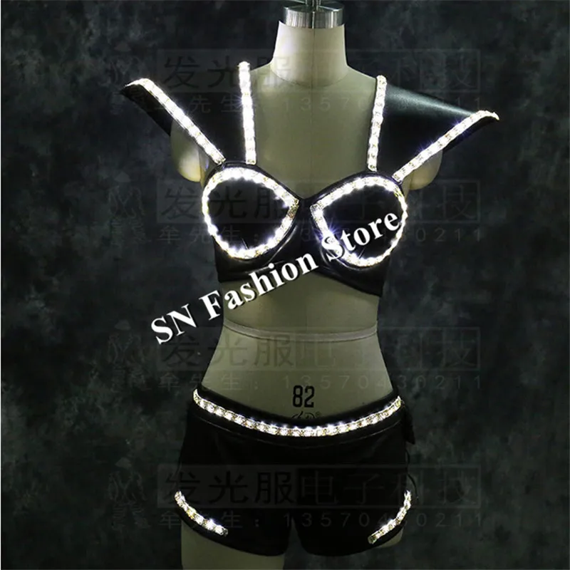 LZ22 White LED Suit LED Lighted Vest Luminous bra women led stage show wears clothing sexy dj singe