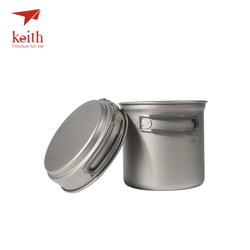 Keith Titanium Pots Pans Bowls With Folding Handle Cook  Camping Hiking Picnic Cookware Utensils