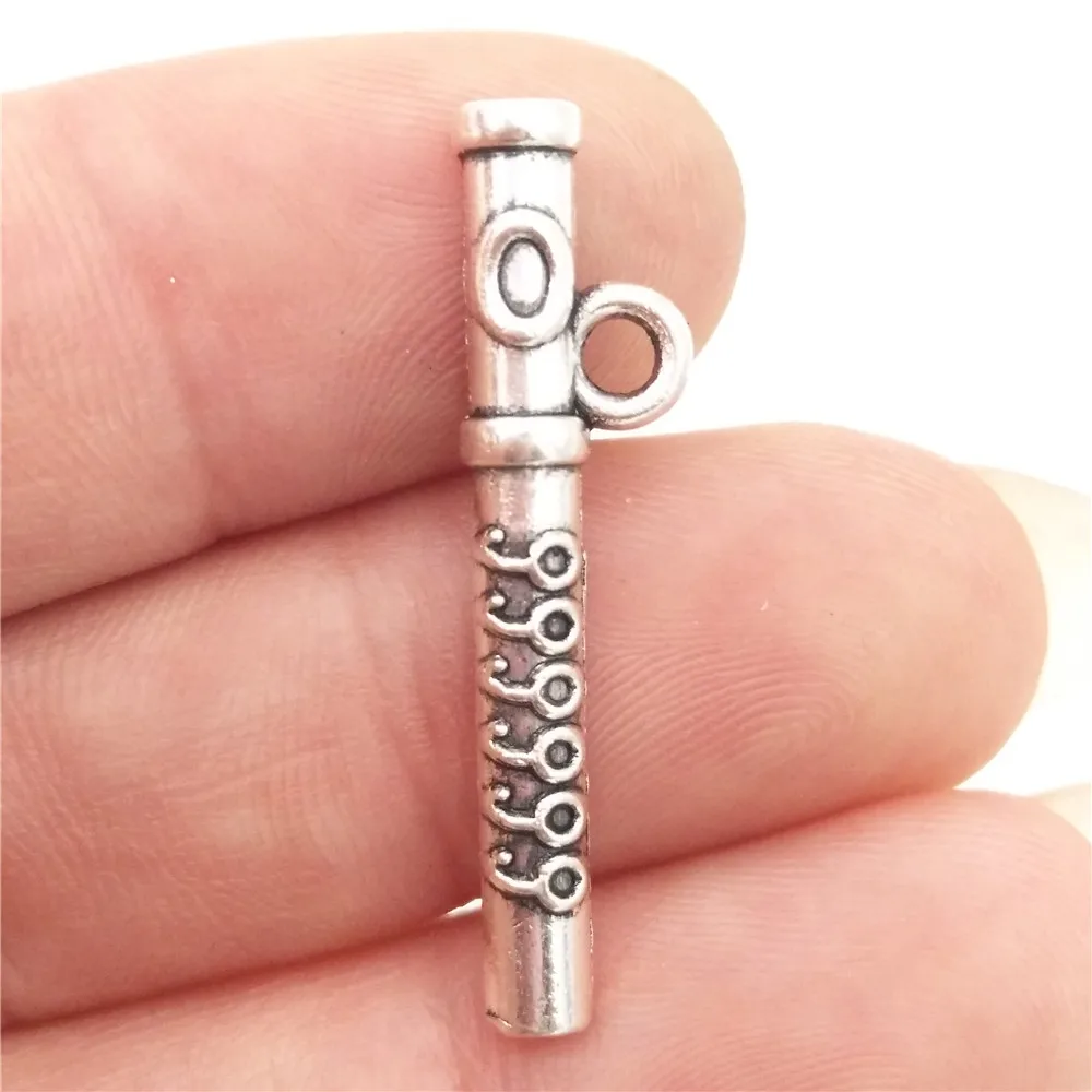 BULK 30 Zinc Alloy Musical Instrument Flute Charms Music Theme Antique