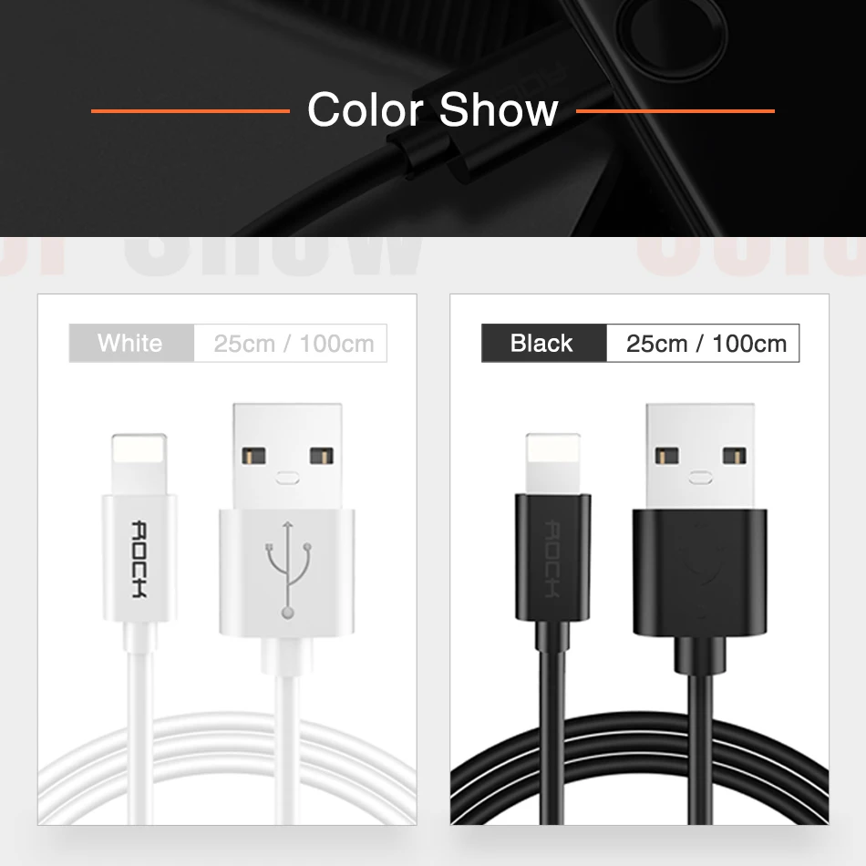 ROCK 3 pcs/lot 2m USB Cable For iPhone X 8 7 6 6S Plus 5 5s SE Fast Data Sync Charging Charger Cables for Lighting Cable cord