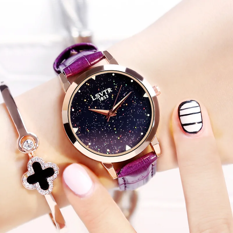 

Rhinestone Fashion Girl Casual Star Beautiful Starry Sky Student Belt Women Watches Lady Quartz Watch