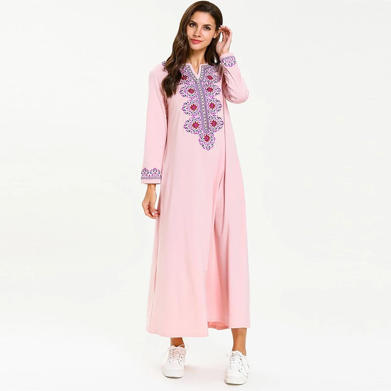 Женское мусульманское платье с цветочной вышивкой Abaya элегантное Кафтан в Дубае