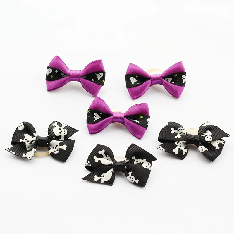 

100 Pcs Armi store Handmade Ghost Skull Ribbon Halloween Dog Bow Dogs Festival Bows 26020 Pet Hair Accessories Wholesale