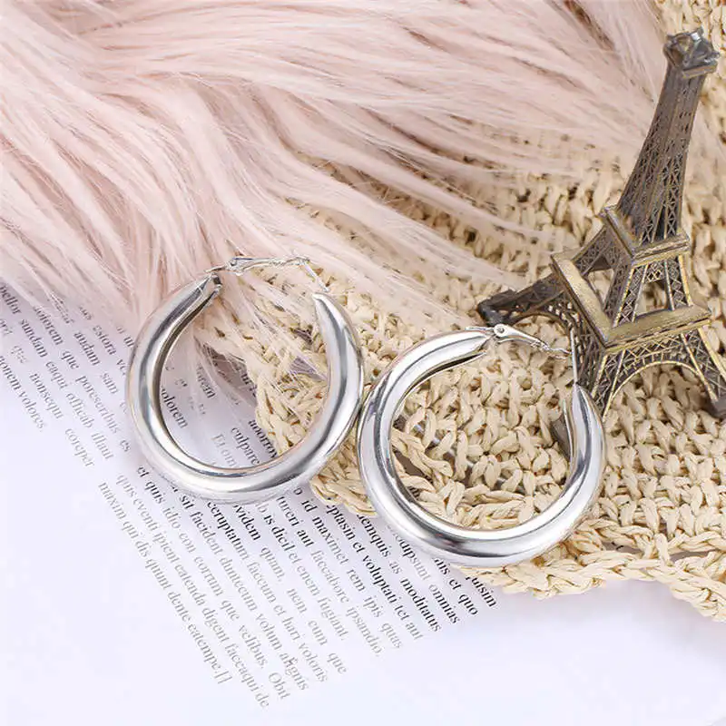 Punk Rock Minimalist 50mm Thick Tube Big Gold Alloy Round Circle Hoop Earrings suit for party anniversary #4d26 (1)