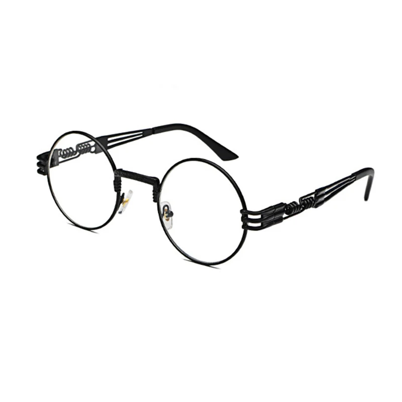 Iways готические панк металлические очки для мужчин и женщин круглые очки с близорукостью дизайн оправа Высокое качество UV400 - Цвет оправы: Черный