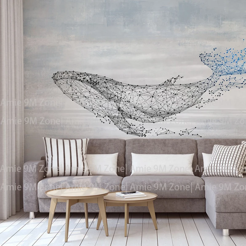 Tuya Art vintage fish dots and thread grey color mural wallpaper for bedding room living rooom wall deocr wall-paper