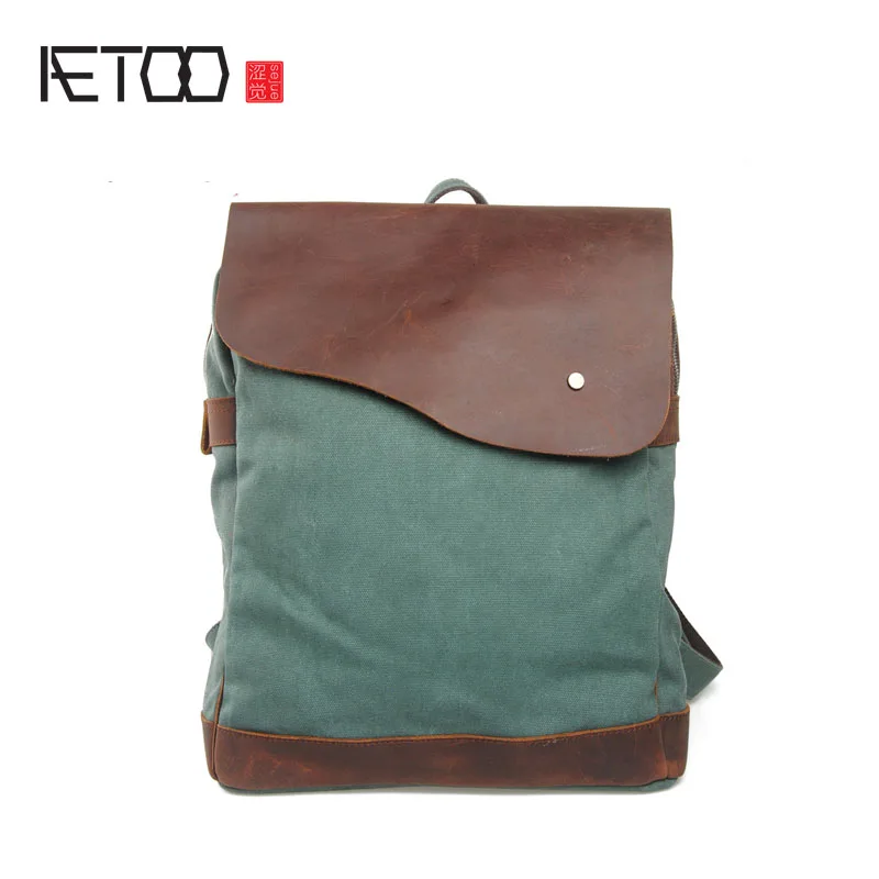 

AETOO New canvas with crazy horse shoulder shoulders University wind backpack travel bag casual tide package