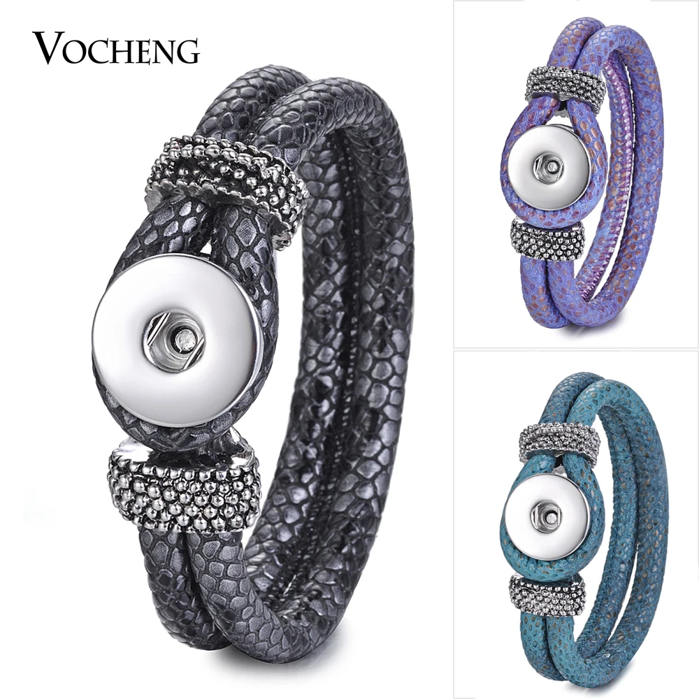 

10PCS/Lot Vocheng Ginger Snap Jewelry Double PU Leather Bracelet for 18mm Snap Button 6 Colors NN-631*10