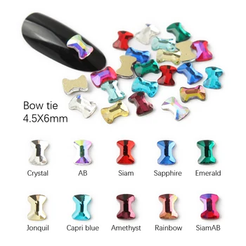 

Hot sale Bow tie 4x6mm Nail Art Rhinestones 12 colors Fancy Crystal stones 30/100Pcs For 3D Nail art decoration
