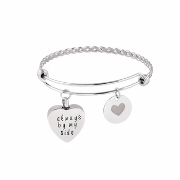 

IJB5093 DIY Charm Wire Bangle Stainless Steel Cremation Urn Pet Human Memorial Jewelry Expandable Bracelet for Ashes Keepsake