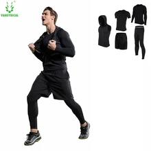 4pcs Men Fitness Sport suit long sleeve fast dry basketball jerseys tights survetement football 2018 real