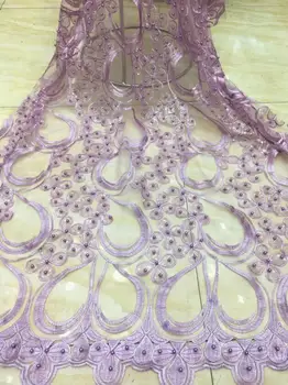

Hot selling african L-1526 lace fabric with beads embroidered tulle mesh lace fabric