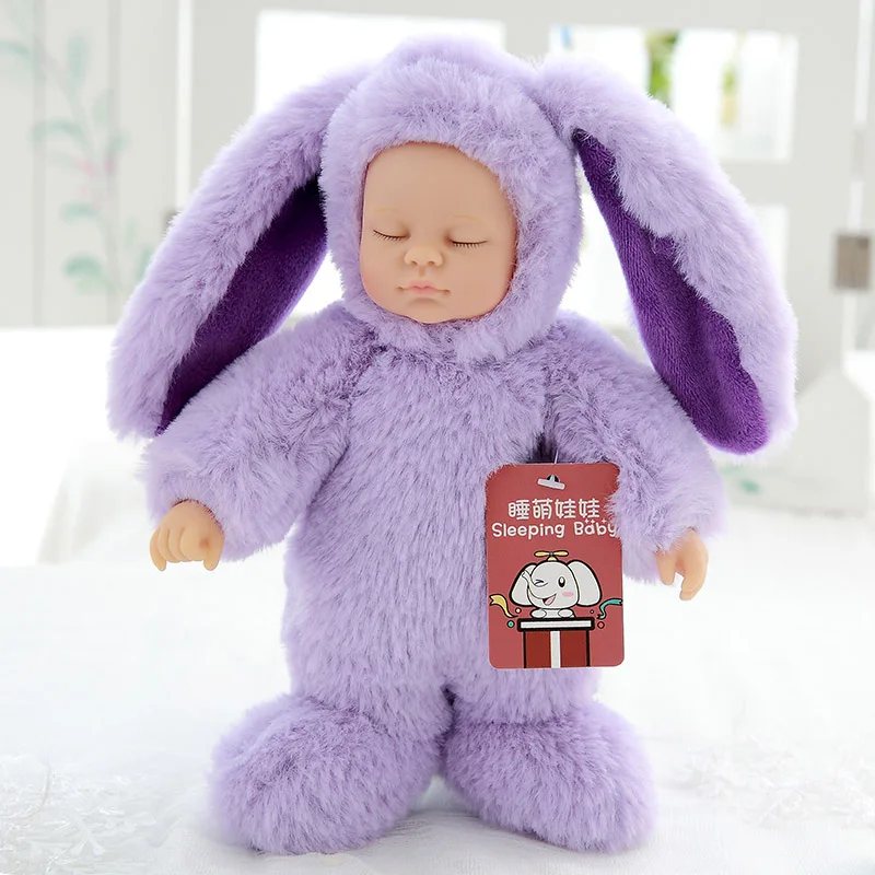 35 см спящие детские куклы для детей мягкие ПВХ Kawaii детские плюшевые игрушки для девочек и мальчиков Рождественский подарок Bebe Кукла реборн игрушки - Цвет: purple rabbit