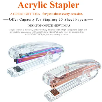 

Colorful Rose Gold Transparent Stapler Edition Metal Manual Staplers Office Accessories School Stationery Supplies
