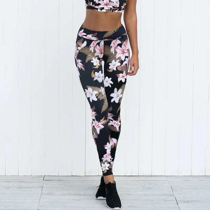 New Women Fitness Bodycon Floral Print Leggings Stretch High Waist