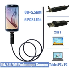 5.5 ММ 6LED Android Смартфон USB Камера-Эндоскоп IP67 Водонепроницаемый Инспекции Бороскоп Tube Камеры С 5 М Гибкий Жесткий Кабель