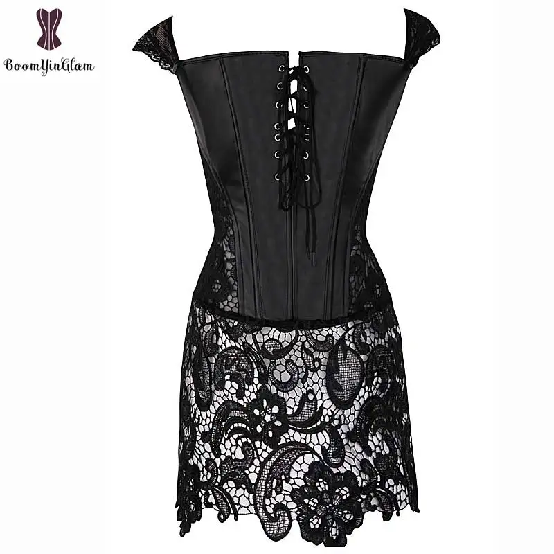 Модный дизайн размера плюс, кружевные ремни, Корректирующее белье для тела, Клубная одежда, костюм, сексуальное бюстье, искусственная кожа, корсетное платье 903